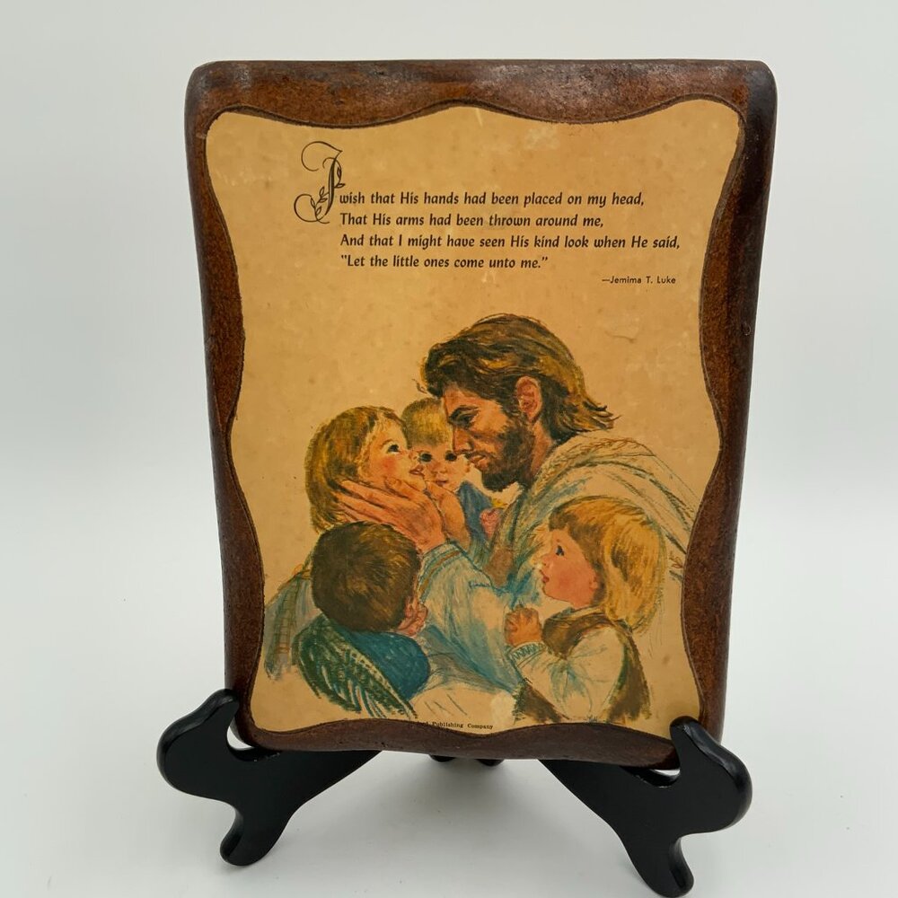Vintage Jemima T. Luke Jesus With Children Plaque Wall Hanging Religious